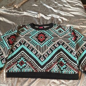 Geometric Patterned Sweater - Black, Red, Green